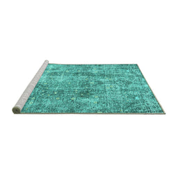 Sideview of Machine Washable Persian Turquoise Traditional Area Rugs, wshtr4285turq