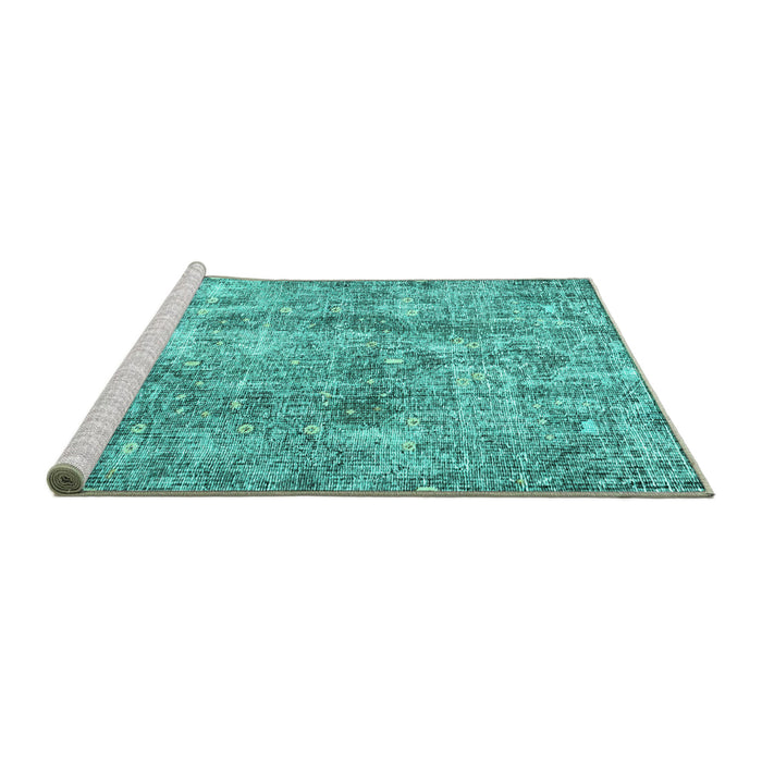 Sideview of Machine Washable Persian Turquoise Traditional Area Rugs, wshtr4285turq