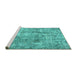 Sideview of Machine Washable Persian Turquoise Traditional Area Rugs, wshtr4285turq