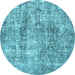 Round Machine Washable Persian Light Blue Traditional Rug, wshtr4285lblu