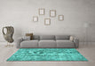 Machine Washable Persian Turquoise Traditional Area Rugs in a Living Room,, wshtr4285turq