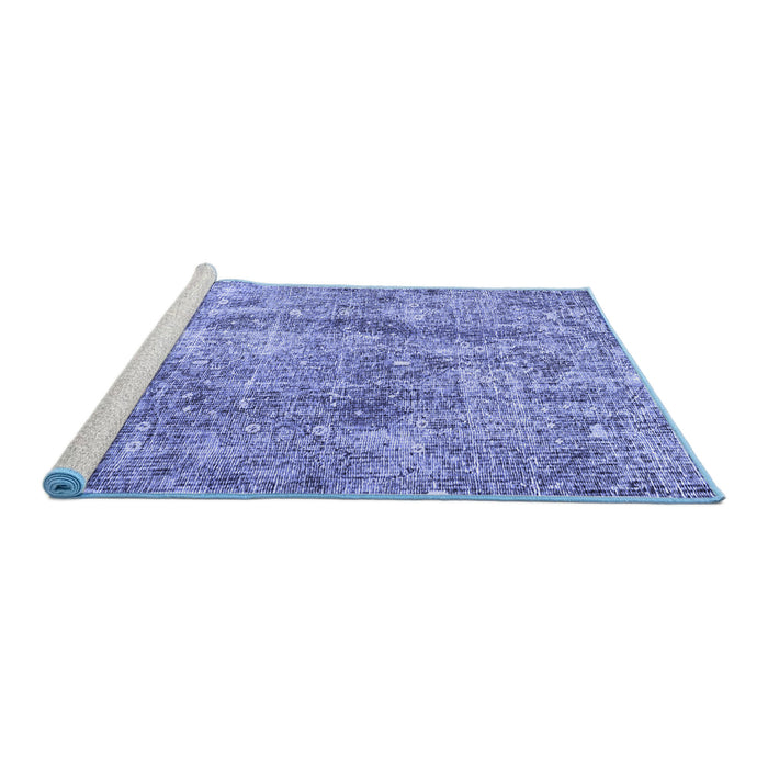 Sideview of Machine Washable Persian Blue Traditional Rug, wshtr4285blu