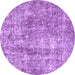 Round Machine Washable Persian Purple Traditional Area Rugs, wshtr4285pur