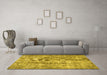 Machine Washable Persian Yellow Traditional Rug in a Living Room, wshtr4285yw