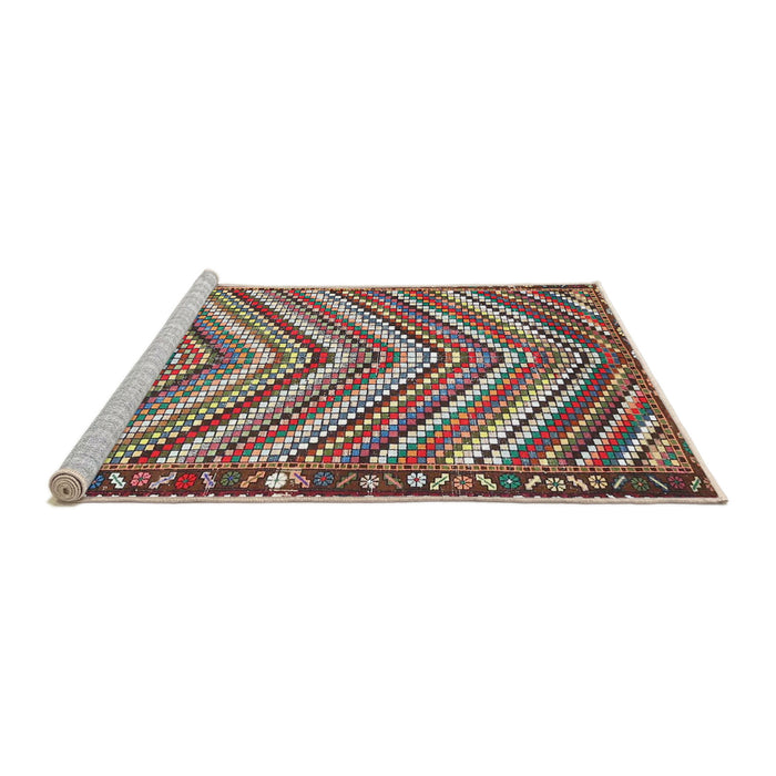 Sideview of Machine Washable Traditional Brown Red Rug, wshtr4286