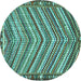 Round Machine Washable Southwestern Turquoise Country Area Rugs, wshtr4286turq