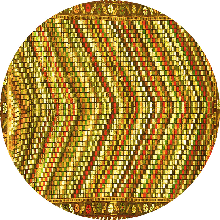 Round Machine Washable Southwestern Yellow Country Rug, wshtr4286yw
