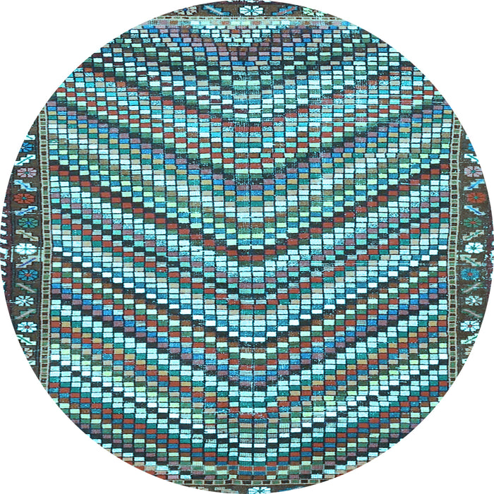 Round Machine Washable Southwestern Light Blue Country Rug, wshtr4286lblu