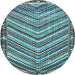 Round Machine Washable Southwestern Light Blue Country Rug, wshtr4286lblu