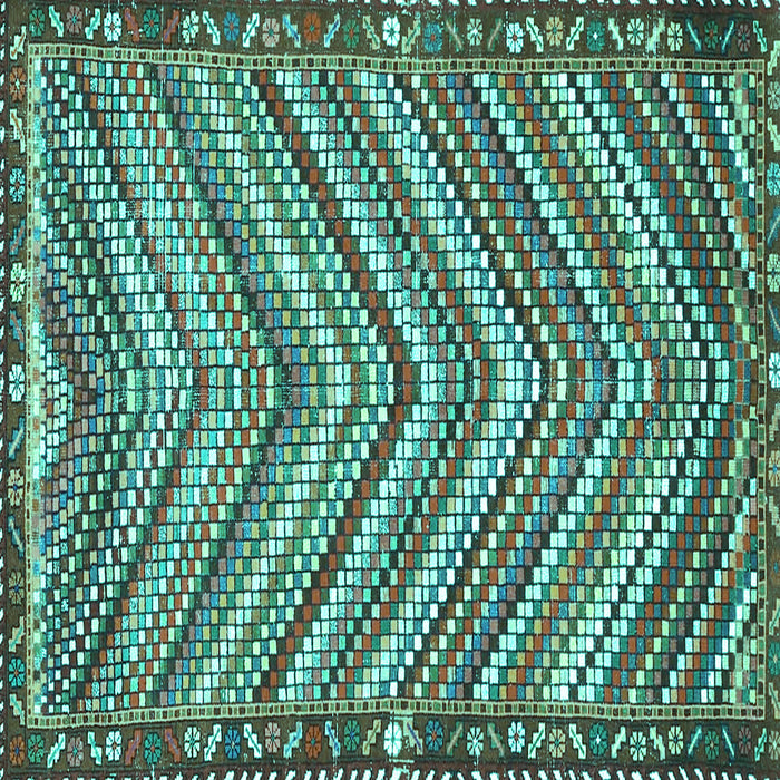 Square Machine Washable Southwestern Turquoise Country Area Rugs, wshtr4286turq