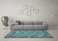 Machine Washable Southwestern Light Blue Country Rug, wshtr4286lblu