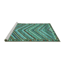 Sideview of Machine Washable Southwestern Turquoise Country Area Rugs, wshtr4286turq