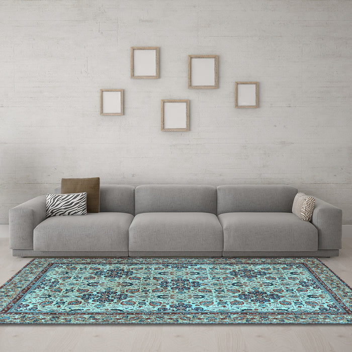 Machine Washable Persian Light Blue Traditional Rug in a Living Room, wshtr4287lblu