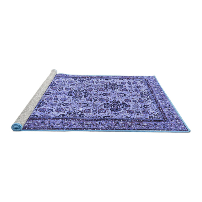 Sideview of Machine Washable Persian Blue Traditional Rug, wshtr4287blu