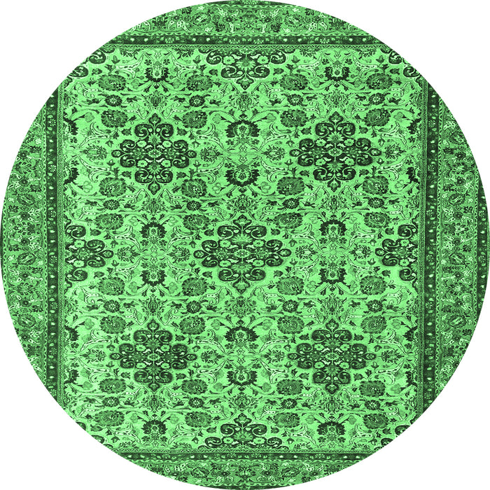 Round Persian Emerald Green Traditional Rug, tr4287emgrn