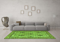 Machine Washable Persian Green Traditional Rug, wshtr4287grn