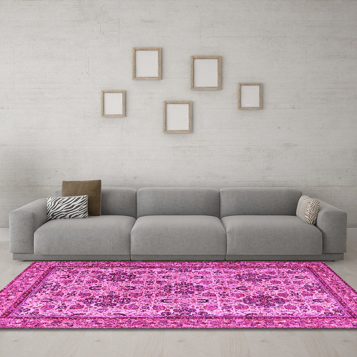 Machine Washable Persian Pink Traditional Rug in a Living Room, wshtr4287pnk