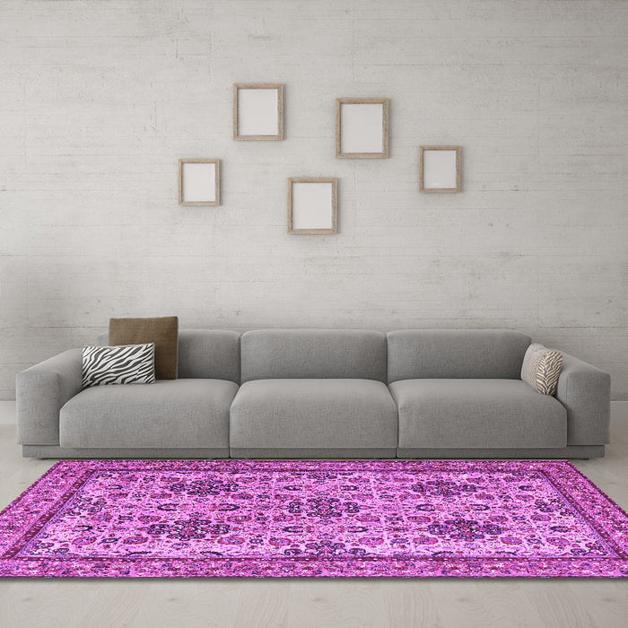 Machine Washable Persian Purple Traditional Area Rugs in a Living Room, wshtr4287pur