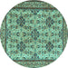 Round Machine Washable Persian Turquoise Traditional Area Rugs, wshtr4287turq