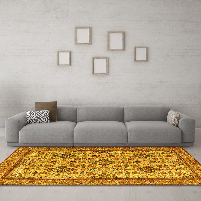 Machine Washable Persian Yellow Traditional Rug in a Living Room, wshtr4287yw