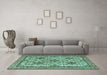 Machine Washable Persian Turquoise Traditional Area Rugs in a Living Room,, wshtr4287turq