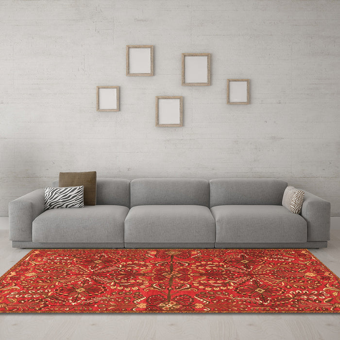 Machine Washable Persian Orange Traditional Area Rugs in a Living Room, wshtr4288org