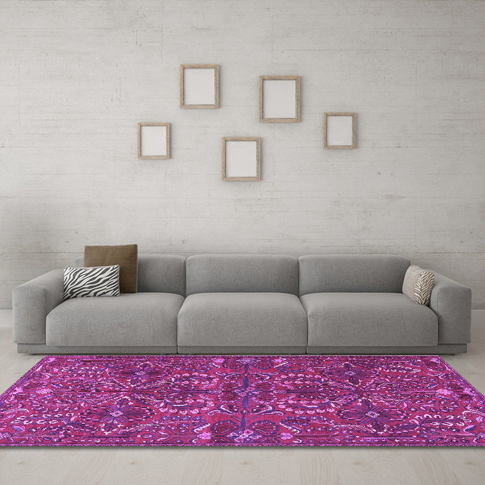 Machine Washable Persian Purple Traditional Area Rugs in a Living Room, wshtr4288pur