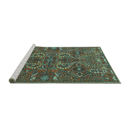 Sideview of Machine Washable Persian Turquoise Traditional Area Rugs, wshtr4288turq