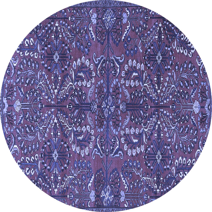 Round Machine Washable Persian Blue Traditional Rug, wshtr4288blu