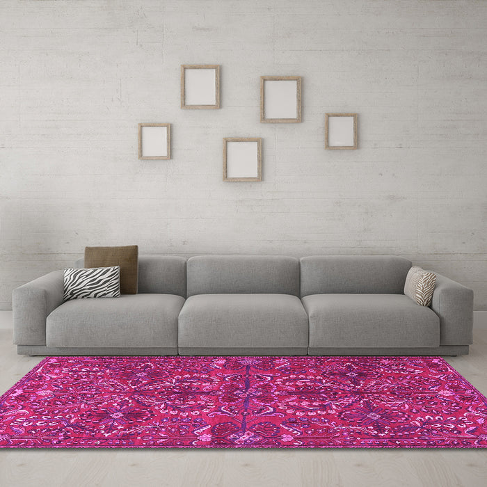 Machine Washable Persian Pink Traditional Rug in a Living Room, wshtr4288pnk