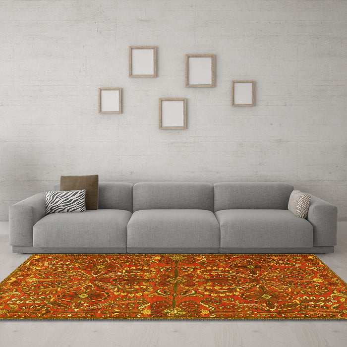 Machine Washable Persian Yellow Traditional Rug in a Living Room, wshtr4288yw