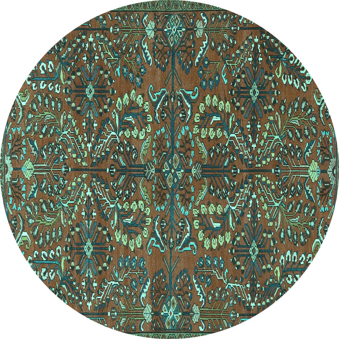 Round Machine Washable Persian Turquoise Traditional Area Rugs, wshtr4288turq