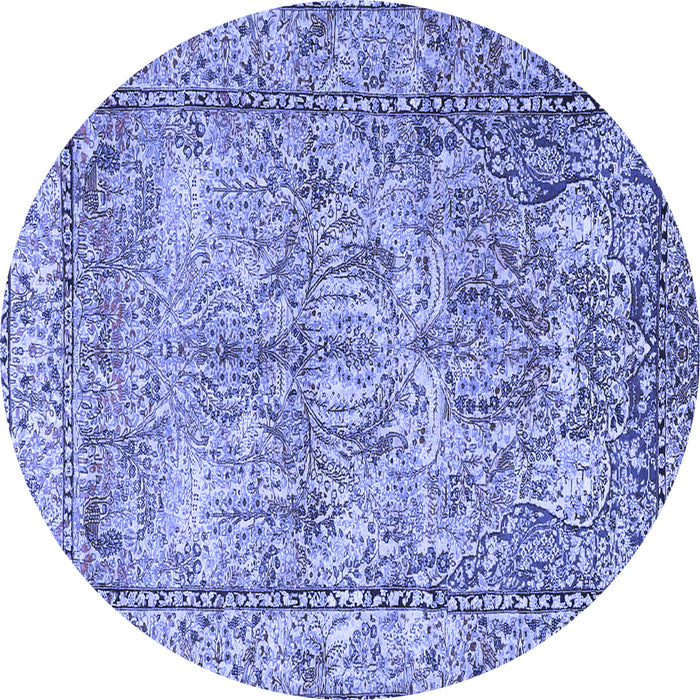 Round Machine Washable Persian Blue Traditional Rug, wshtr4289blu