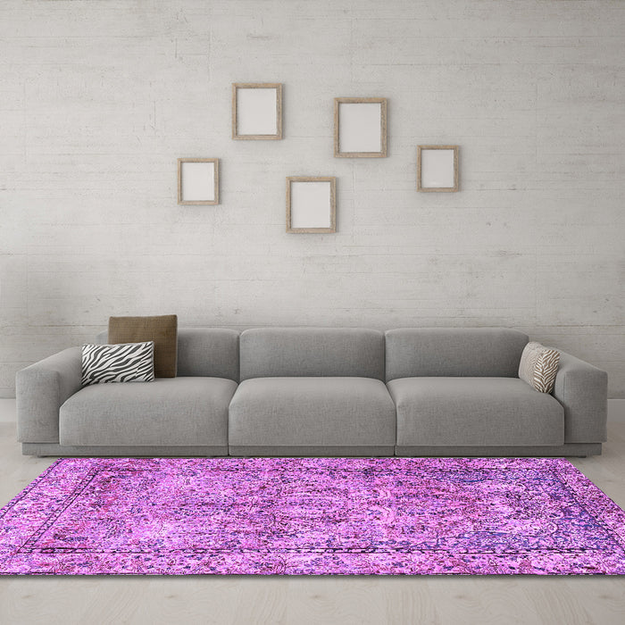 Machine Washable Persian Purple Traditional Area Rugs in a Living Room, wshtr4289pur