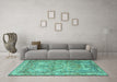 Machine Washable Persian Turquoise Traditional Area Rugs in a Living Room,, wshtr4289turq