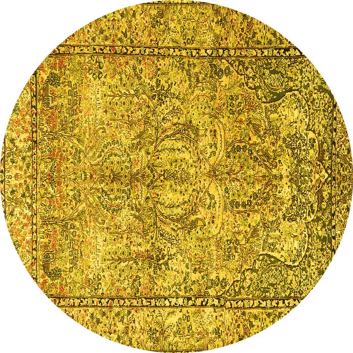 Round Machine Washable Persian Yellow Traditional Rug, wshtr4289yw