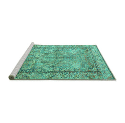 Sideview of Machine Washable Persian Turquoise Traditional Area Rugs, wshtr4289turq