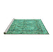 Sideview of Machine Washable Persian Turquoise Traditional Area Rugs, wshtr4289turq