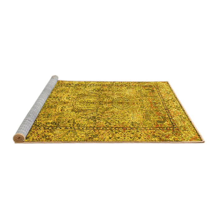 Sideview of Machine Washable Persian Yellow Traditional Rug, wshtr4289yw