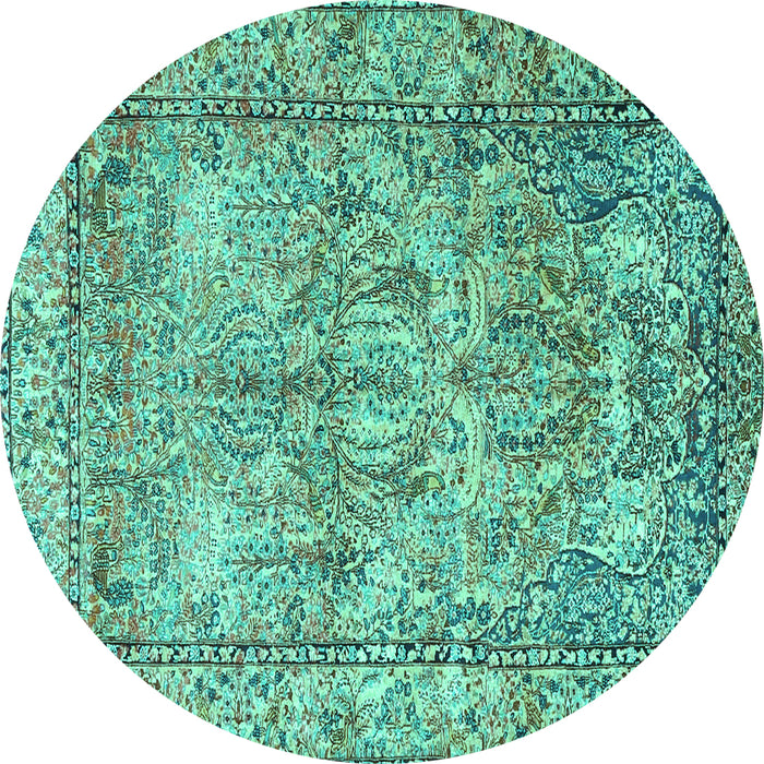 Round Machine Washable Persian Turquoise Traditional Area Rugs, wshtr4289turq
