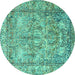 Round Machine Washable Persian Turquoise Traditional Area Rugs, wshtr4289turq