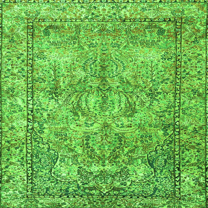 Round Machine Washable Persian Green Traditional Area Rugs, wshtr4289grn