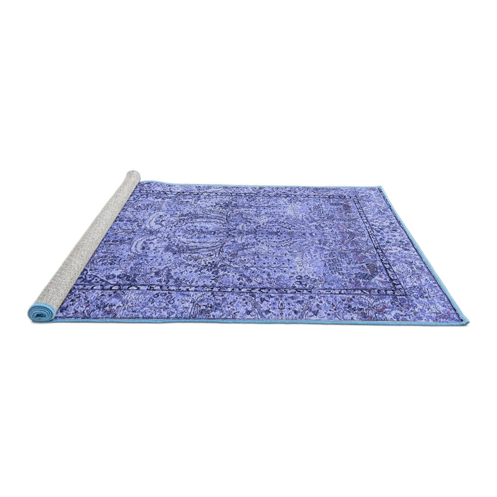 Sideview of Machine Washable Persian Blue Traditional Rug, wshtr4289blu