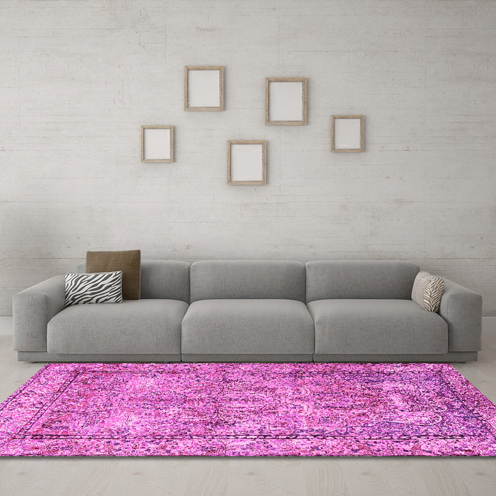 Machine Washable Persian Pink Traditional Rug in a Living Room, wshtr4289pnk