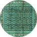 Round Machine Washable Persian Turquoise Traditional Area Rugs, wshtr428turq