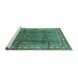 Sideview of Machine Washable Persian Turquoise Traditional Area Rugs, wshtr428turq