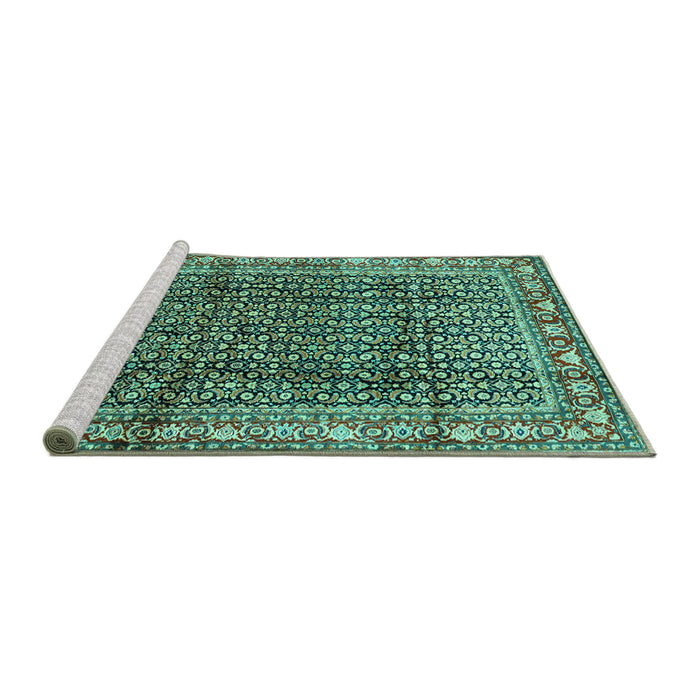 Sideview of Machine Washable Persian Turquoise Traditional Area Rugs, wshtr428turq