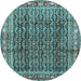 Round Machine Washable Persian Light Blue Traditional Rug, wshtr428lblu