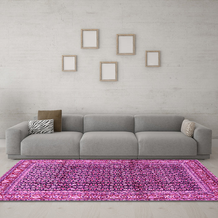 Machine Washable Persian Pink Traditional Rug in a Living Room, wshtr428pnk