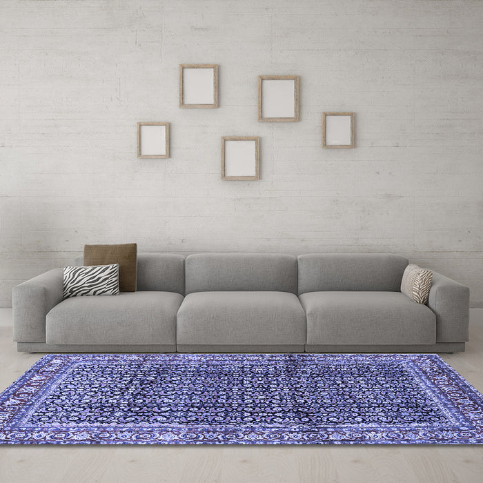 Machine Washable Persian Blue Traditional Rug in a Living Room, wshtr428blu